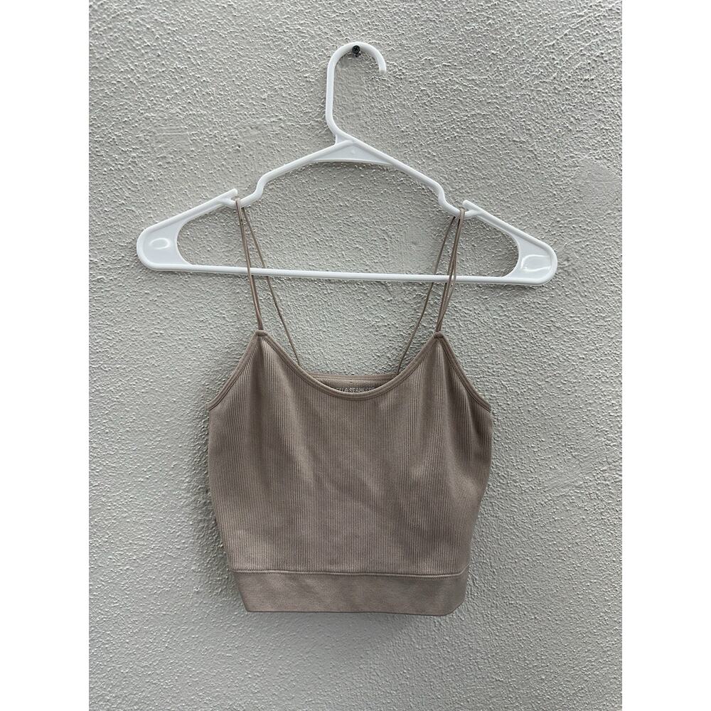 Bella Seamless Womens Crop Top Size Large Tan Ribbed